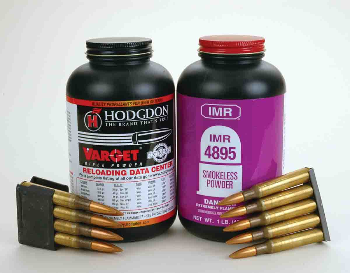 For handloads that will be used in either bolt-action .30-06s or semiautos, Mike has come to favor these two propellants of medium burn rate.
